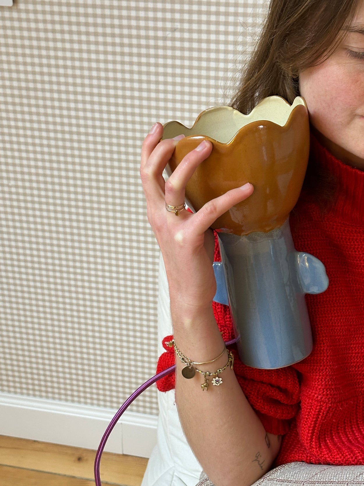 lampe tulipe en céramique tricolore