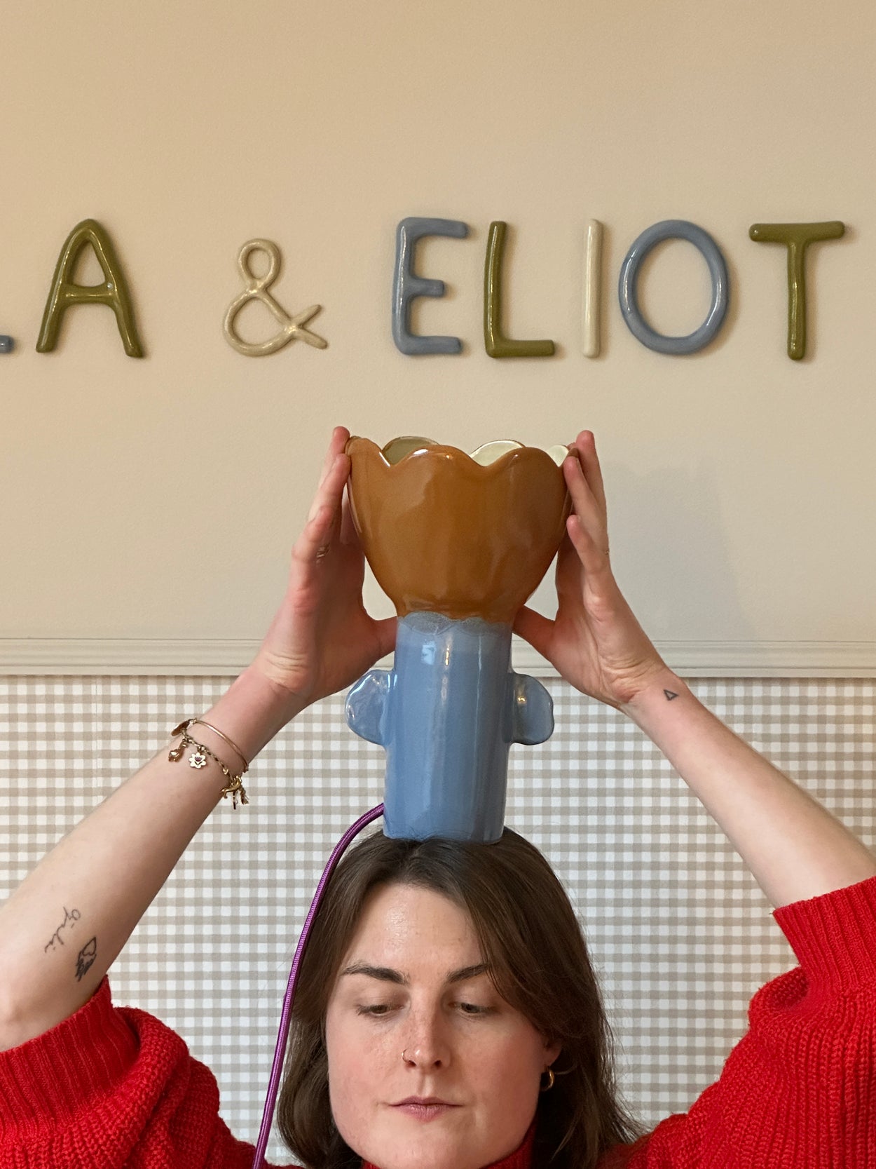 lampe tulipe en céramique tricolore